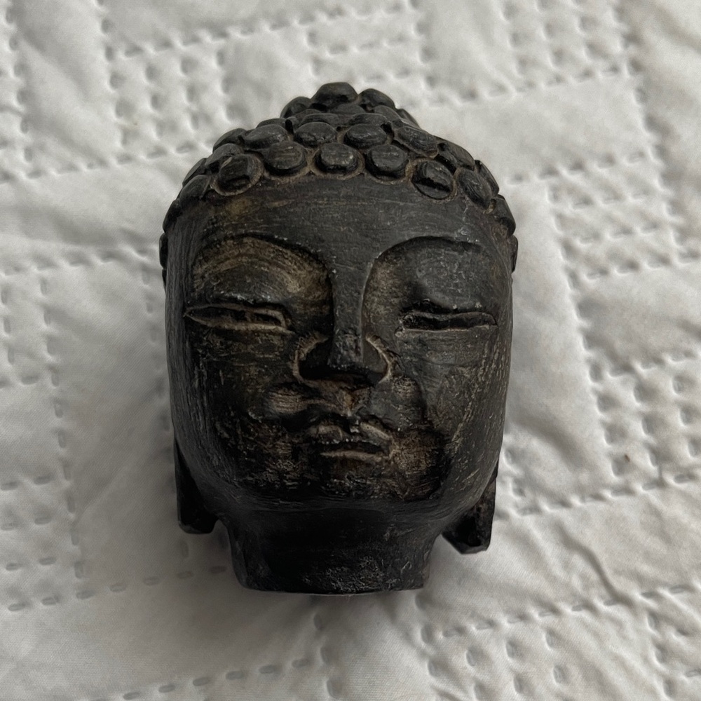 Carved Buddha Head Statue - Dark Brown Finish
